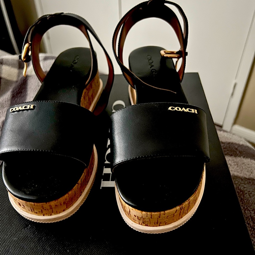 Coach women’s wedge sandals. Only used once. Original boxed & price tag.